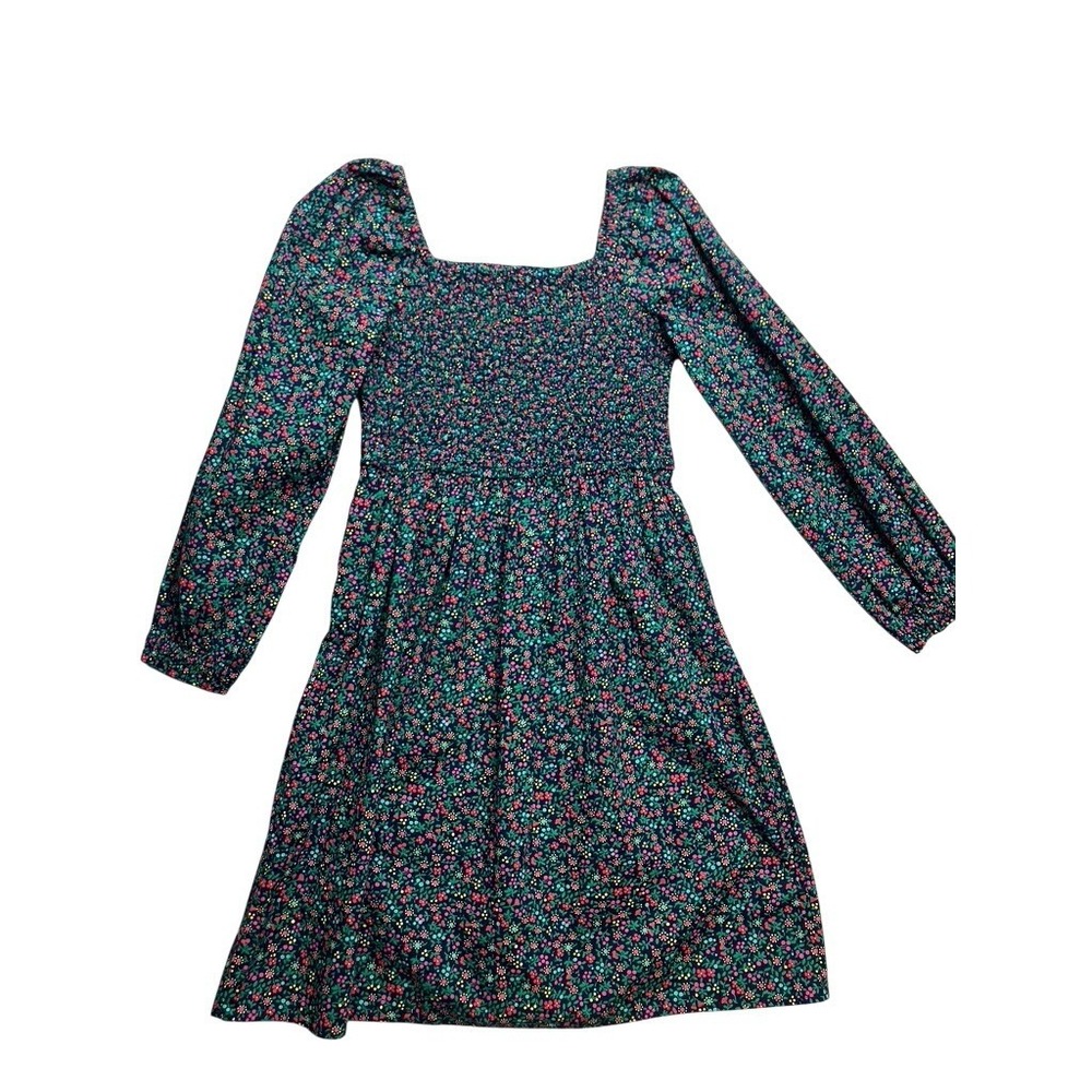 Crewcuts by J. Crew Girls Floral Smocked Square Neck‎ Dress Size 14 Navy Multi